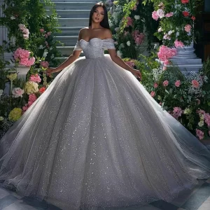 kf-Sa1d32bcec9d74ec1822e80b716e13f0bC Luxury Princess Wedding Dresses Ladies Glitter Tulle Sweetheart Bridal Gowns Robe De Mariee Off Shoulder Arab Dubai Customized