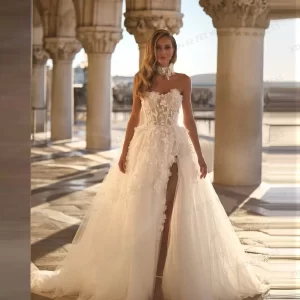 kf-Se89e643f9c1d4e3d81335de61e4863c6O Classic Lace Women's Wedding Dresses A-line Appliques Sweetheart Side Split Bridal Gowns Elegant Vestidos De Novia Customized