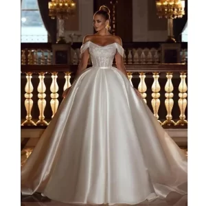 kf-Sfa1c5ddacdb54263b36a704497e9fc29P 2025 A-Line Sexy Off Shoulder Wedding Dresses Shiny Bohemia Women's Tulle Princess Satin Bridal Gowns Robe De Mariée Vestido فست